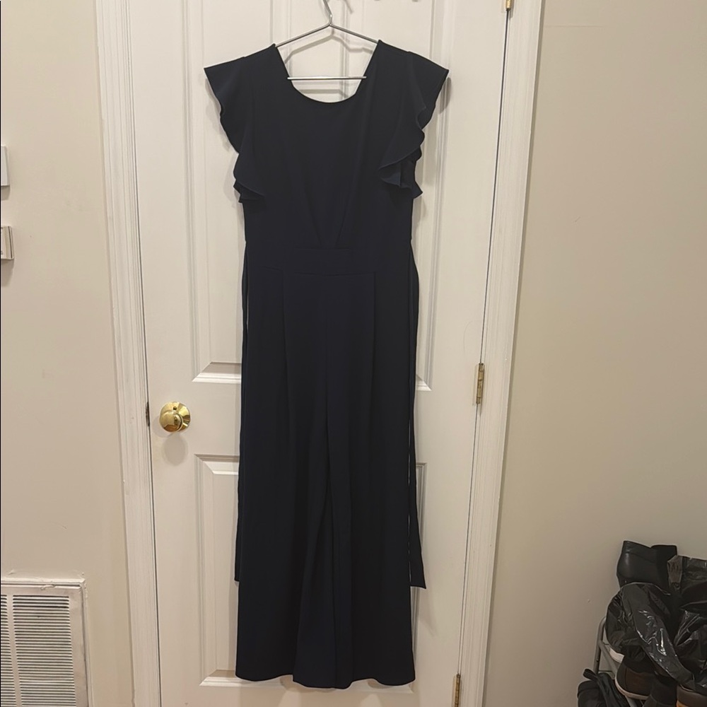 Women's Navy Ruffle Sleeve Jumpsuit